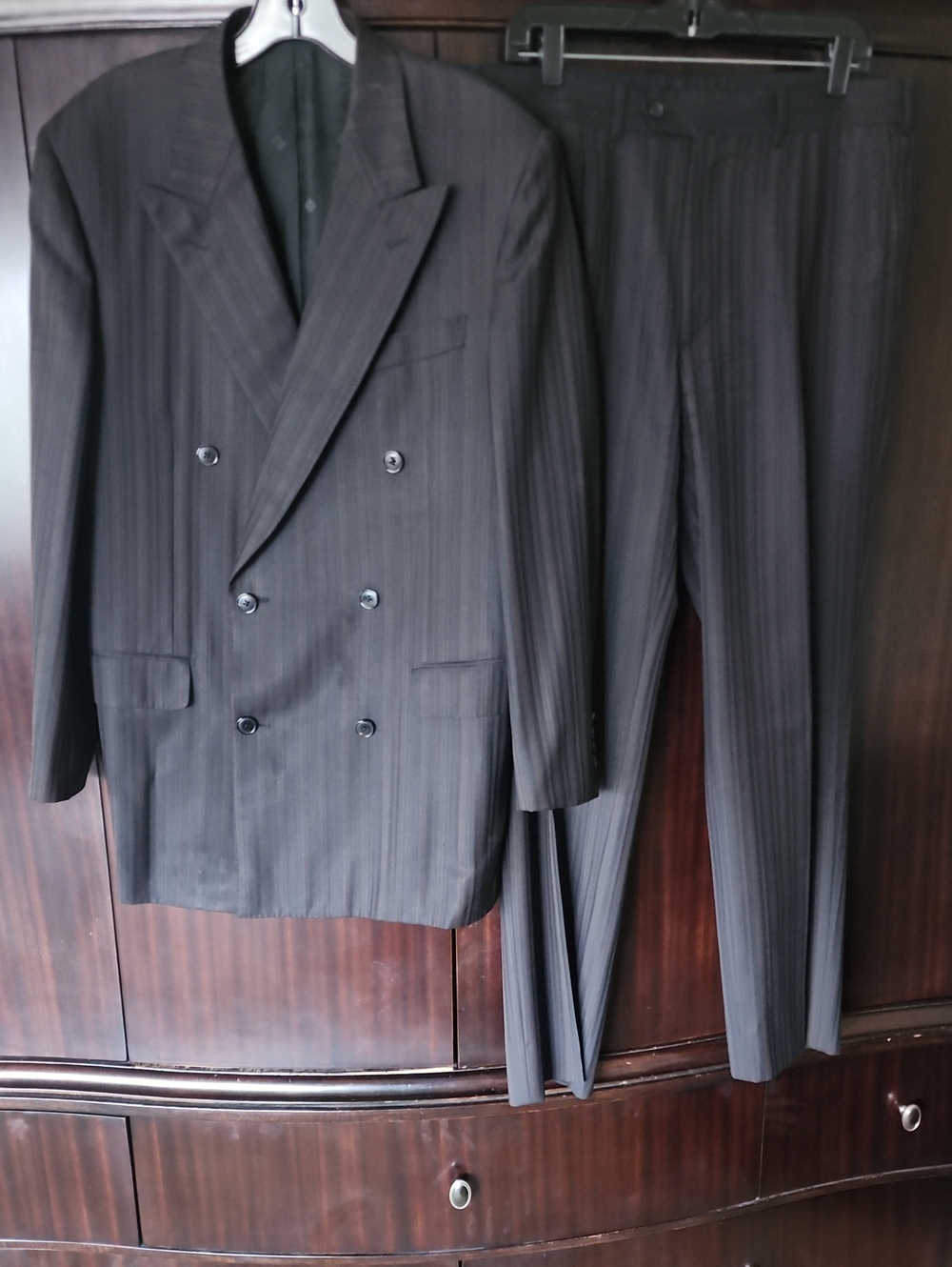 Givenchy Men's Double-Breasted Black Pinstripe Suit